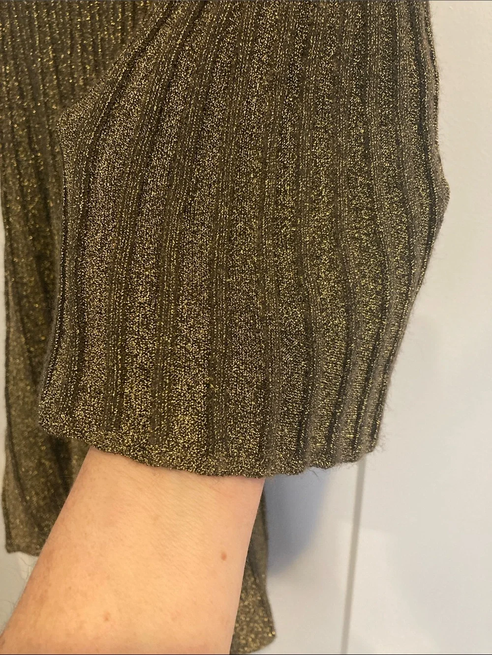 STAUD NWT Ribbed Metallic Long-Sleeve Knit Dress in Olive Gold - Picture 4 of 9
